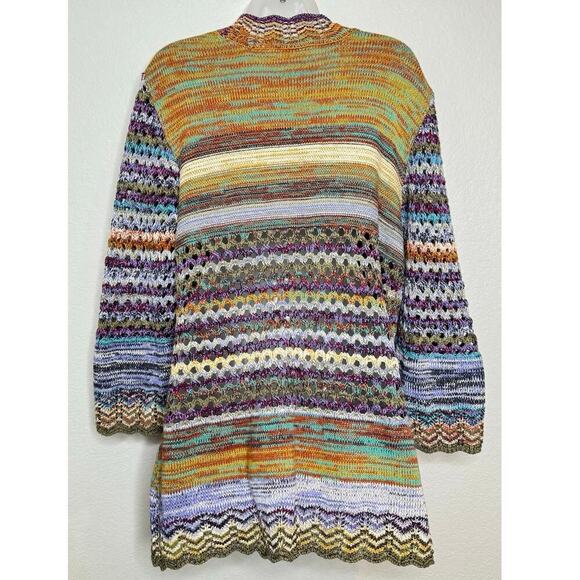 Ali Miles Open Front Cardigan‎ Sweater Crochet Multicolored Boho Medium - Picture 2 of 6